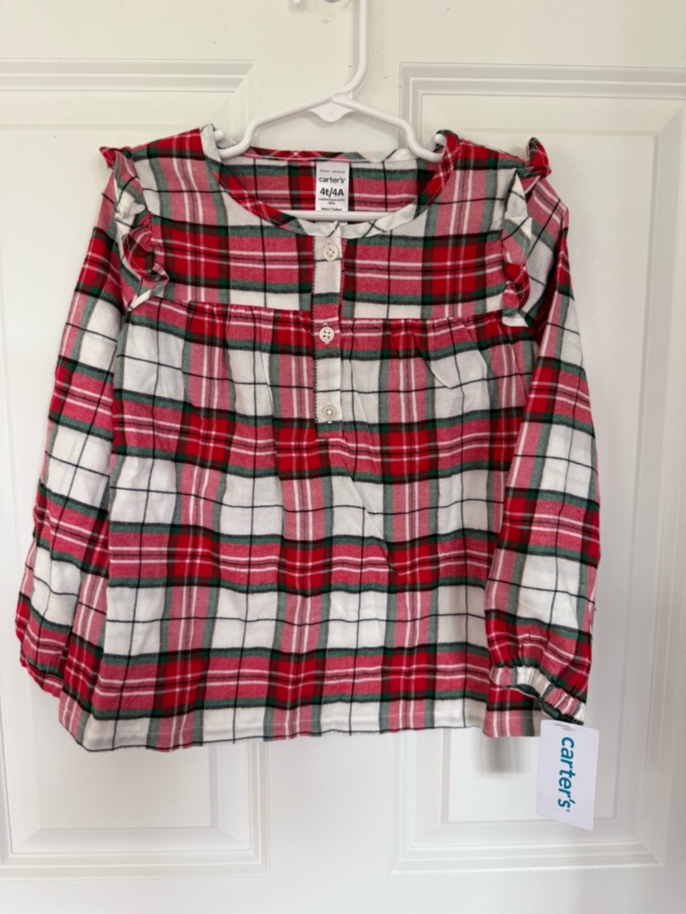 NWT Carter's Red, White & Green Plaid Holiday Flannel Blouse - Size 4t